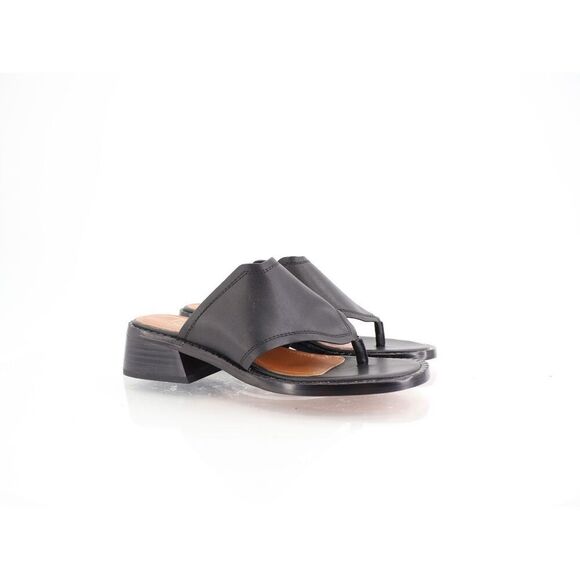 Franco Sarto Simona Sandals Womens 5.5 Black Faux Leather Thong Block Heel Slide - Picture 1 of 12